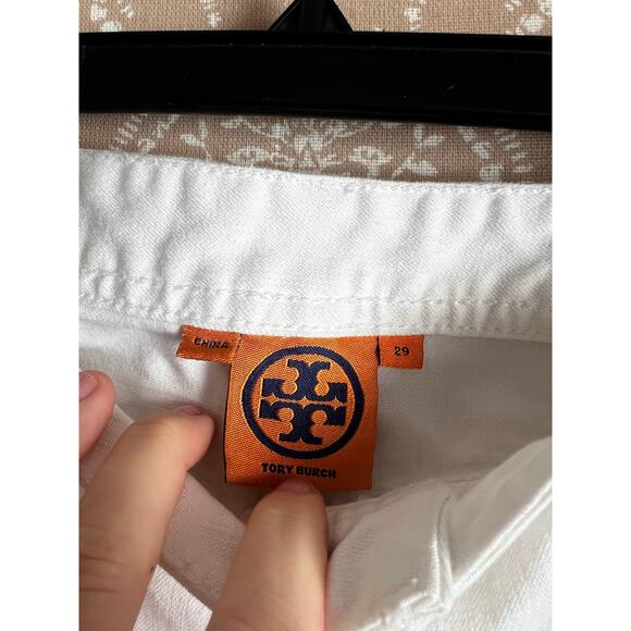Tory Burch Women's Jeans Size 29 White Stretch Logo Straight Leg Low Rise Ankle - Picture 8 of 8